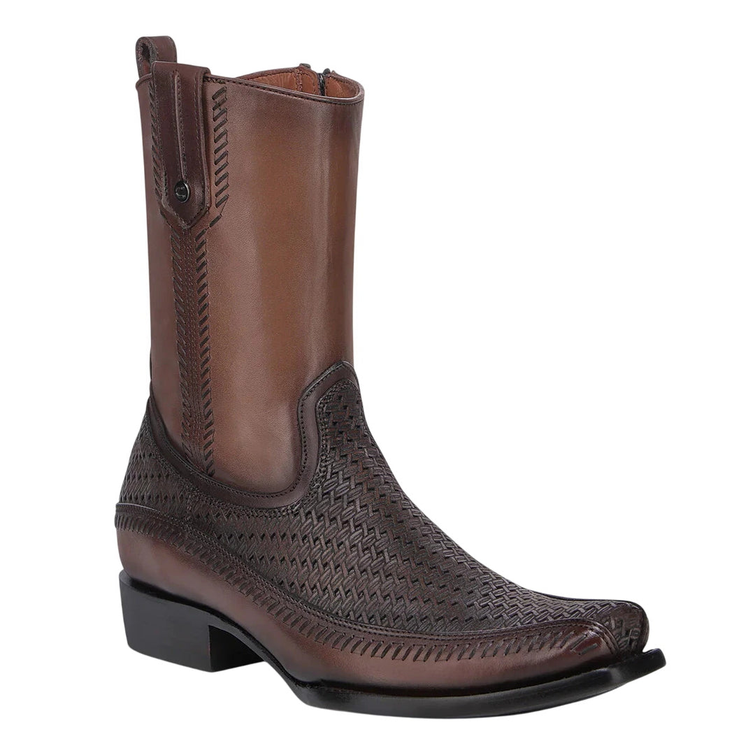 Cuadra Men's Honey Laser & Woven Zipper Narrow Square Toe Boot — CU933