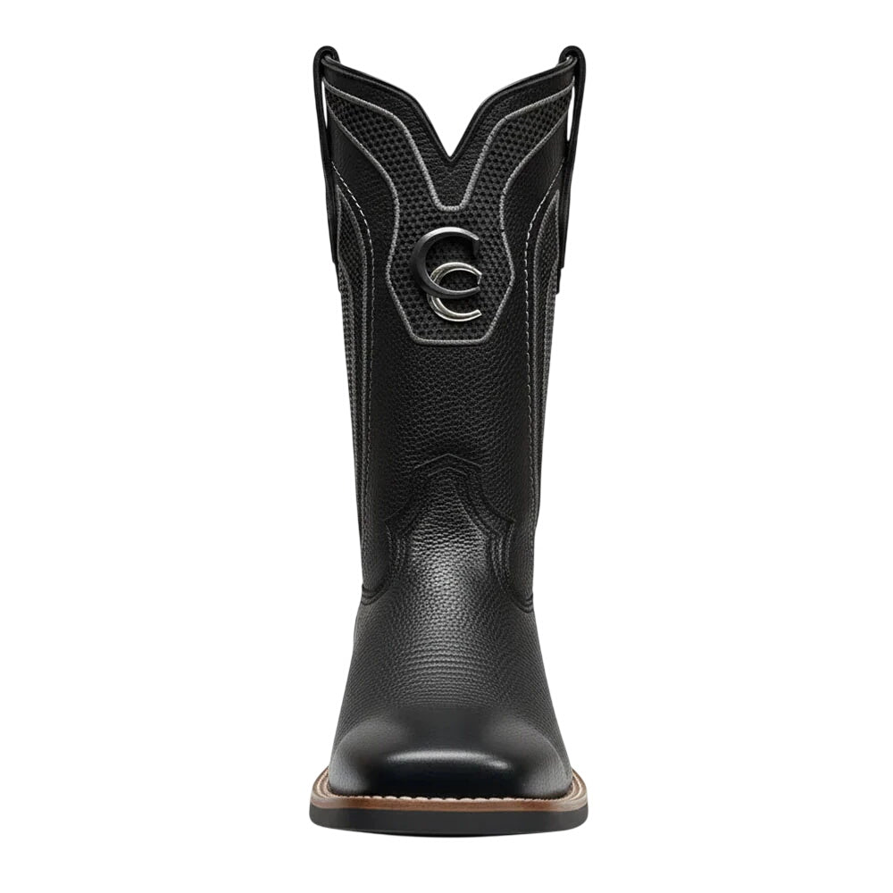 Cuadra Men's Black Deer Embroidery & Studs Wide Square Toe Boot — CC224