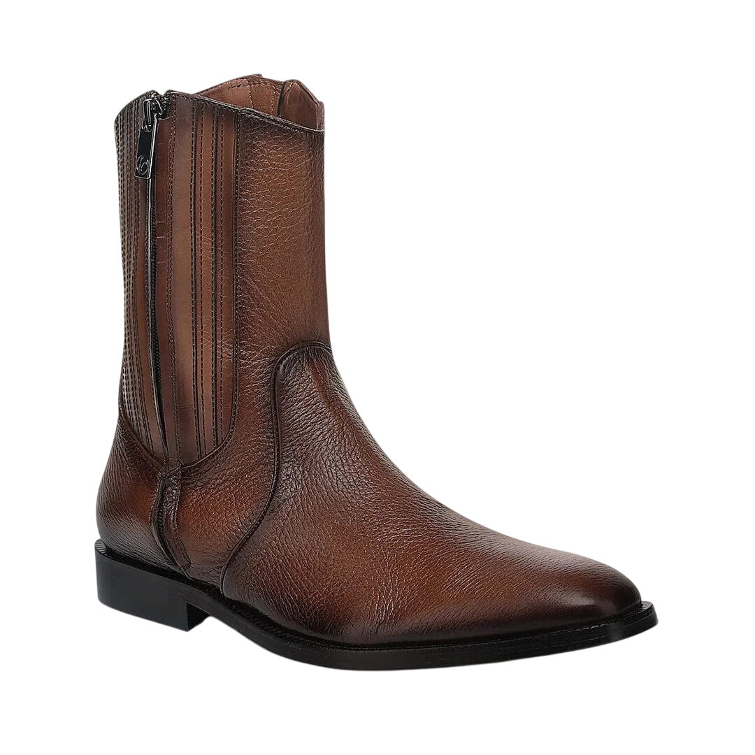 Cuadra Men's Brown Deer Zipper Round Toe Boot — FF287