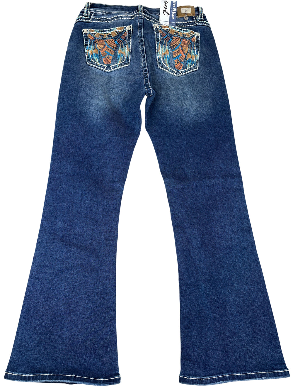 Western Blue Flare Jean Embroidered Western Pocket Denim