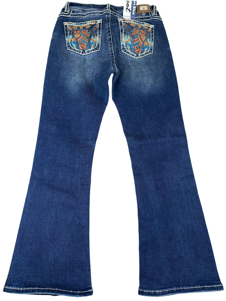 Western Blue Flare Jean Embroidered Western Pocket Denim