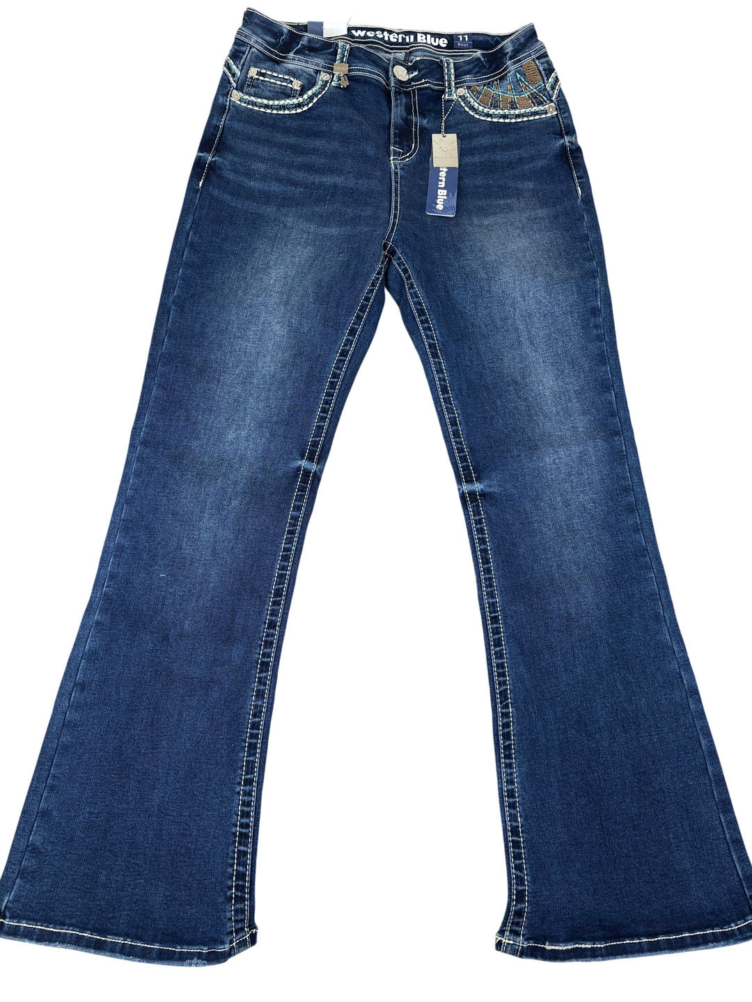 Western Blue Flare Jean Embroidered Western Pocket Denim
