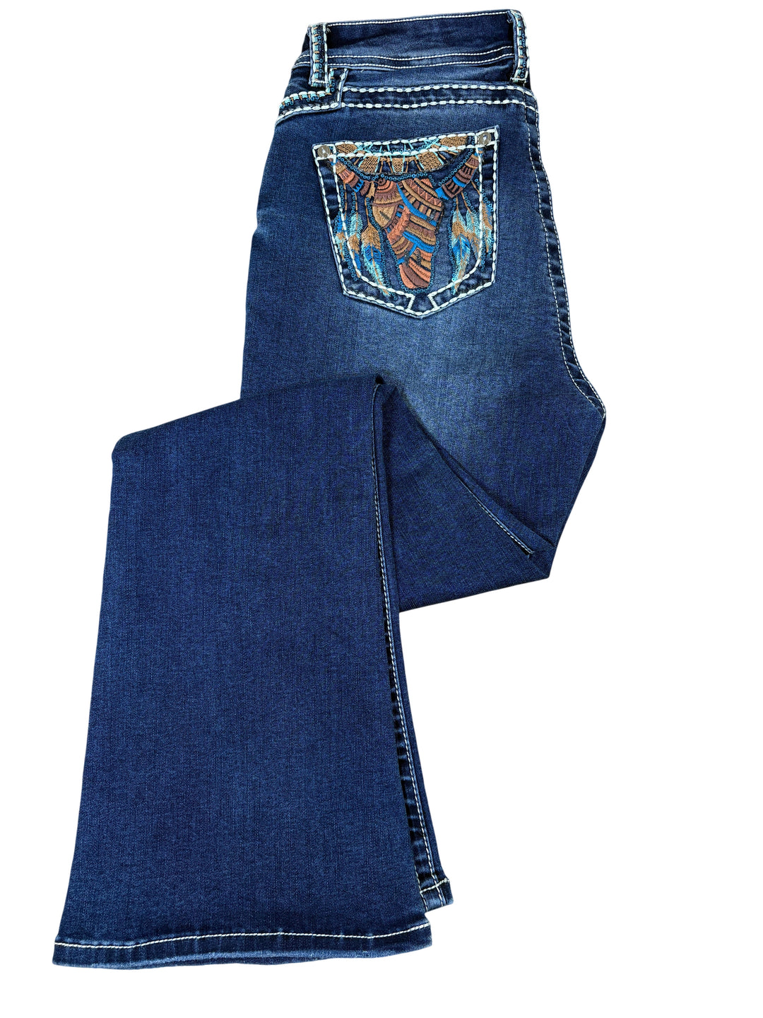 Western Blue Flare Jean Embroidered Western Pocket Denim
