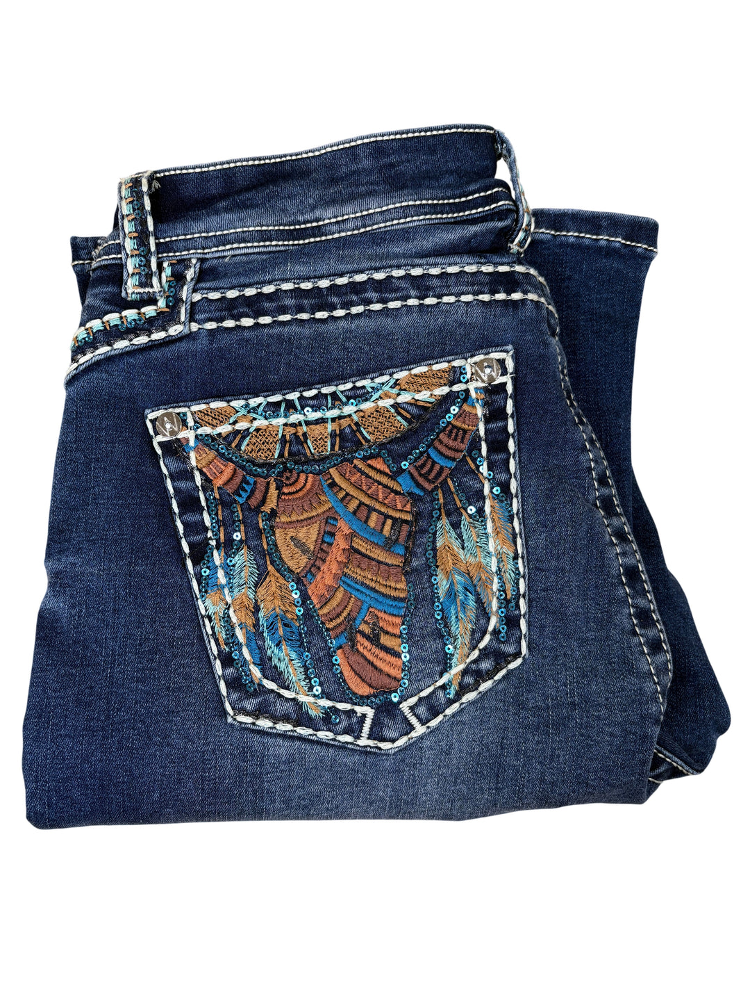 Western Blue Flare Jean Embroidered Western Pocket Denim