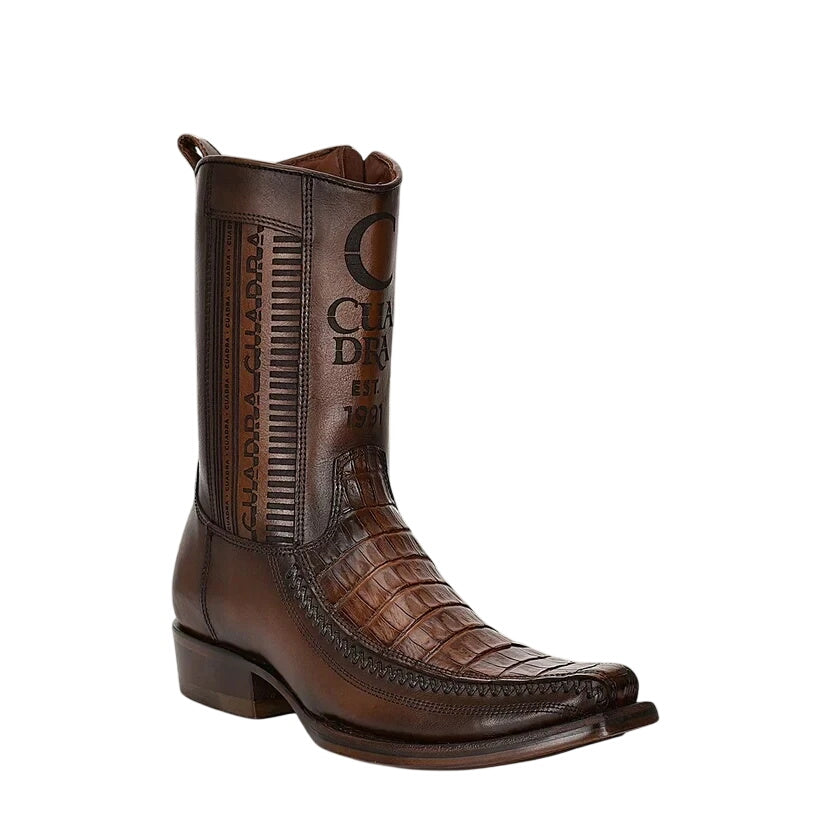 Cuadra Men's Brown Caiman Laser & Woven Narrow Square Toe Boot — CU698