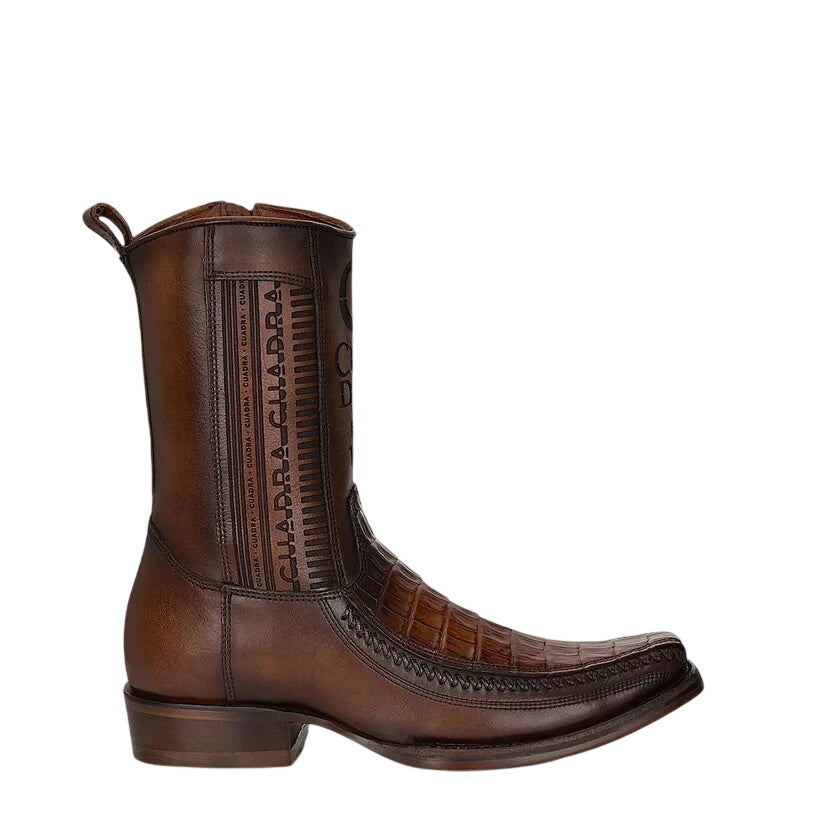 Cuadra Men's Brown Caiman Laser & Woven Narrow Square Toe Boot — CU698